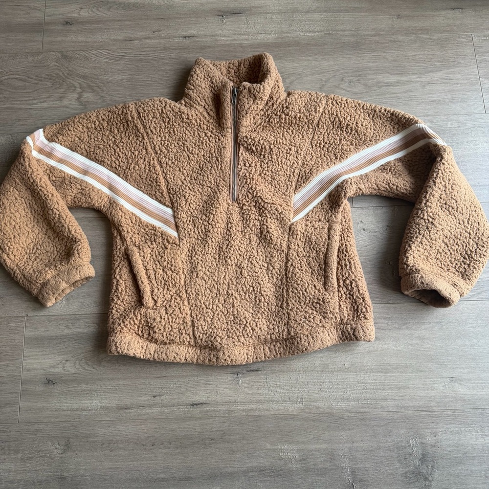 Abercrombie & Fitch Soft AF Sherpa Teddy Quarter Zip Pullover - camel - size sma
